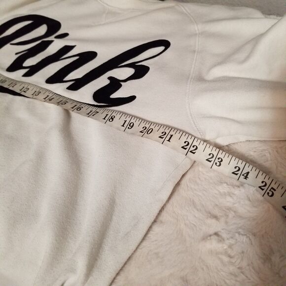 PINK Women's Spell Out Crewneck Sweatshirt White Black Size Small - Picture 7 of 8
